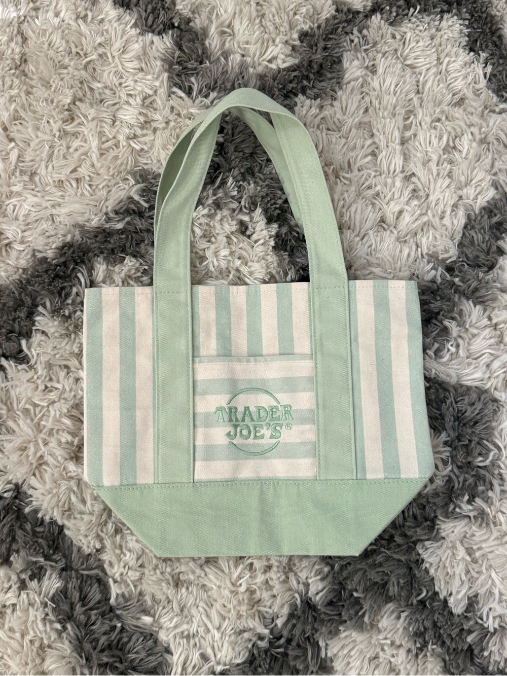 Trader Joe’s Mint Green Striped Canvas Tote Bag